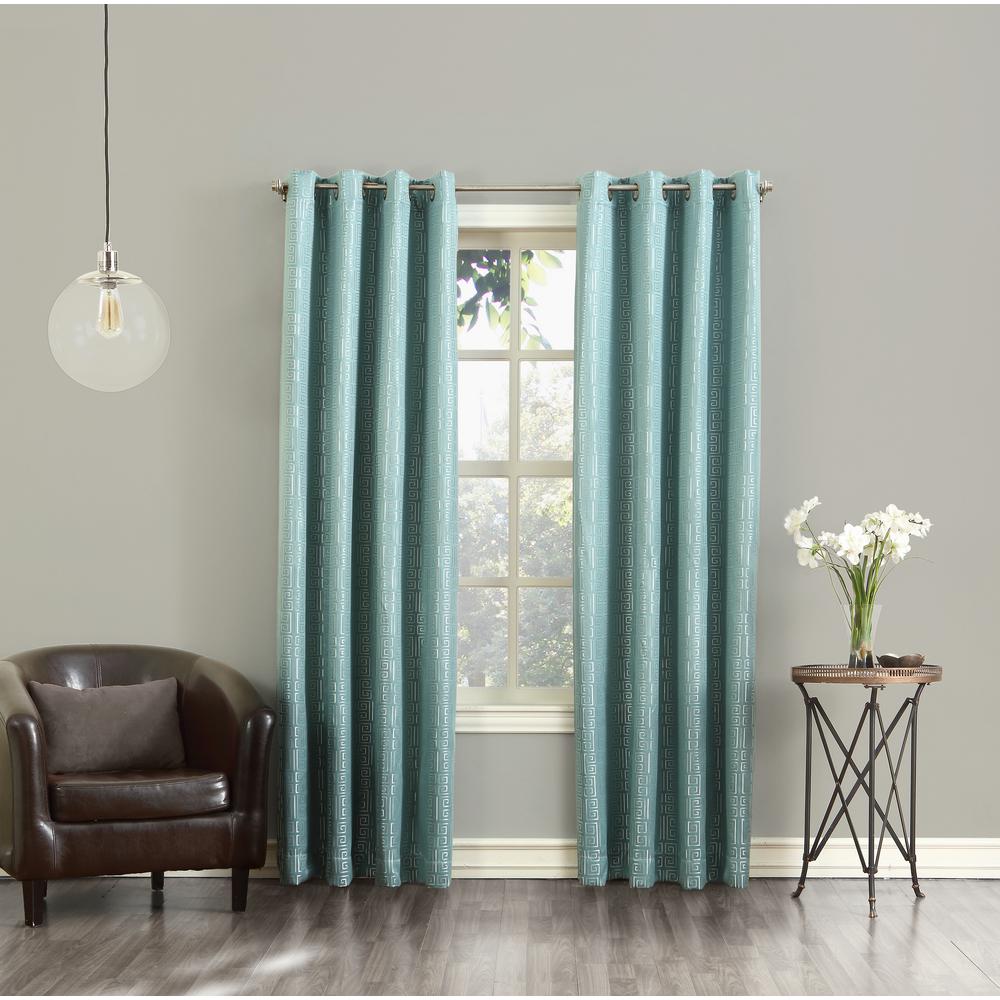 Sun Zero Toulouse Spa Greek Key Motif Grommet Room Darkening Curtain - 52 inch W... by Sun Zero