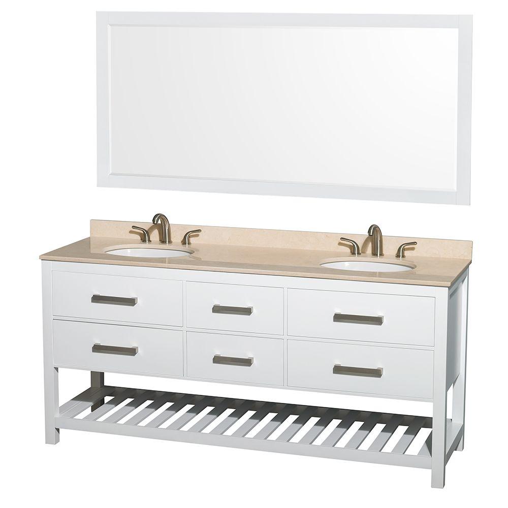 Wyndham Collection Natalie 72 In Double Vanity White With Marble Top Ivory Under Mount Oval Sinks And 70 Mirror