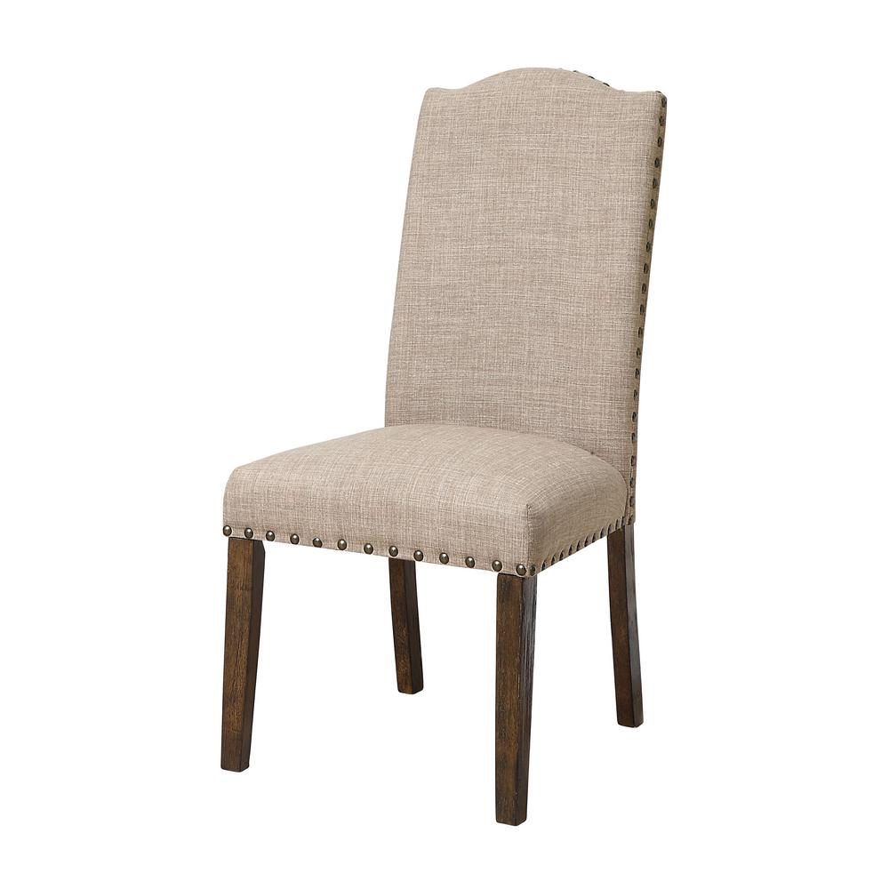 Furniture Of America Pikes Brown Upholstered Nailhead Trim Dining Chair Set Of 2 Idf 3539br Sc The Home Depot