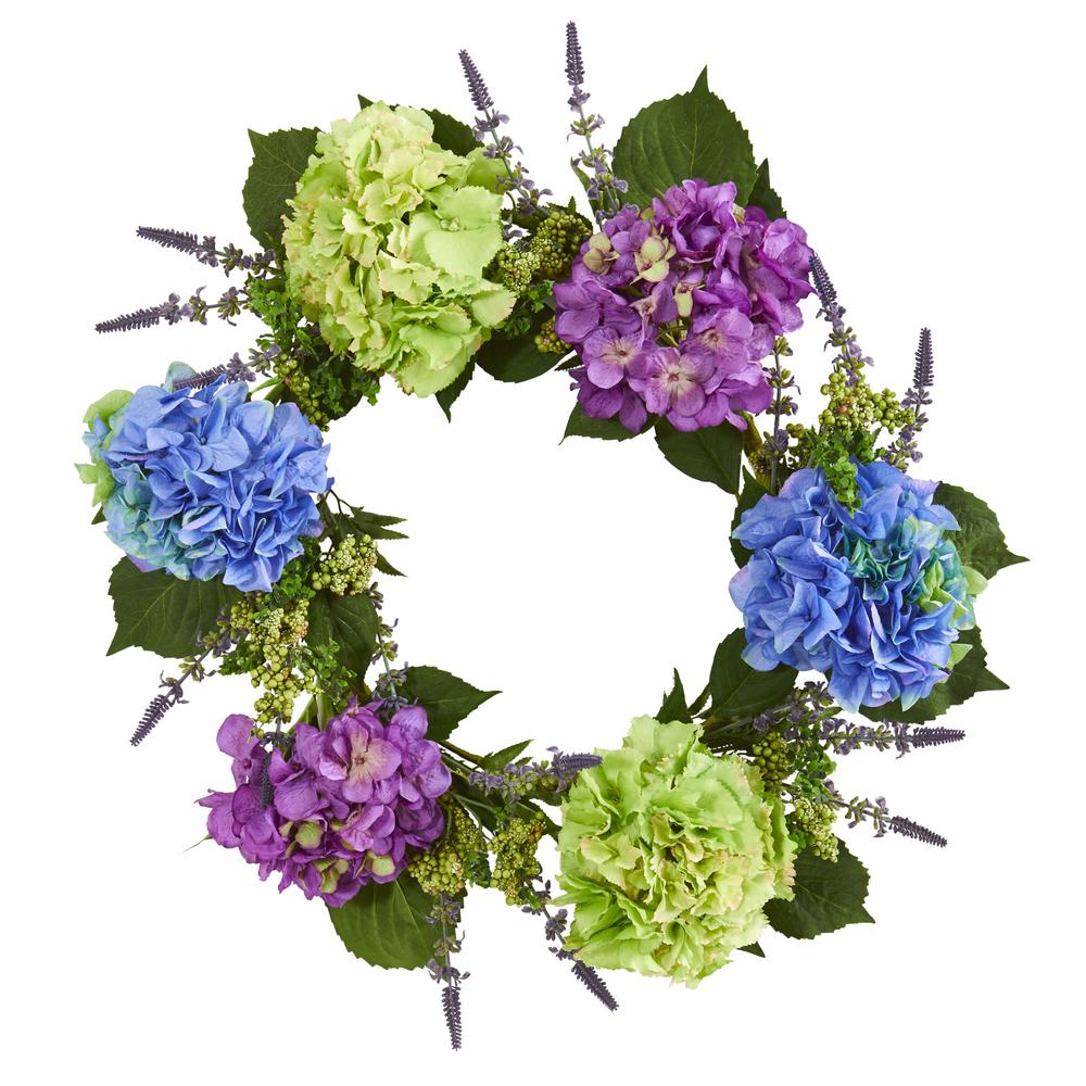Nearly Natural 22.0 in. H Cream and Green Hydrangea Wreath 4780 The