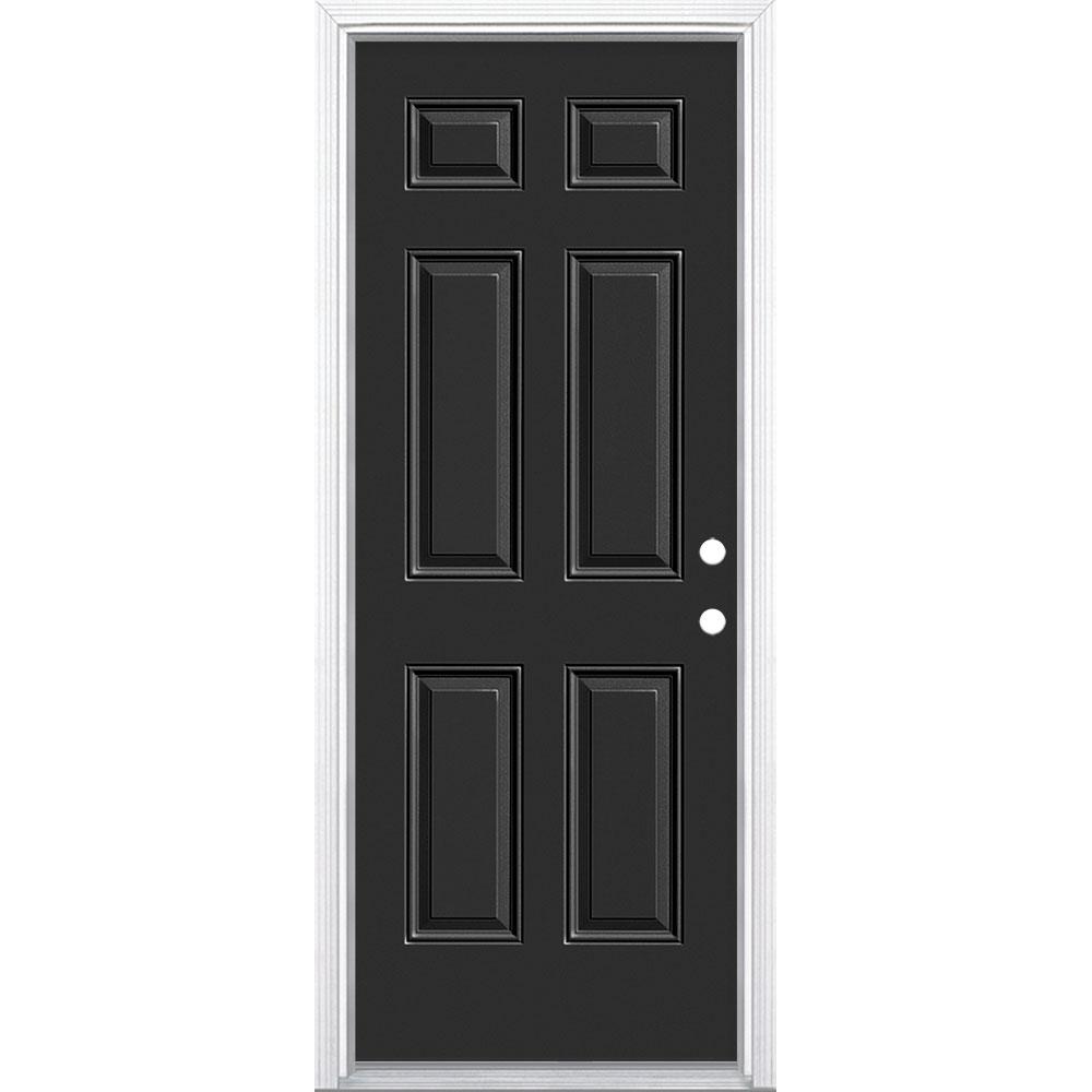 Masonite 30 In X 80 In 6 Panel Left Hand Inswing Painted Steel Prehung Front Exterior Door With Brickmold