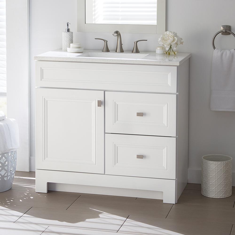 Home Decorators Collection Sedgewood 36-1/2 in. W Bath Vanity in White with Solid Surface Technology Vanity Top in Arctic with White Basin