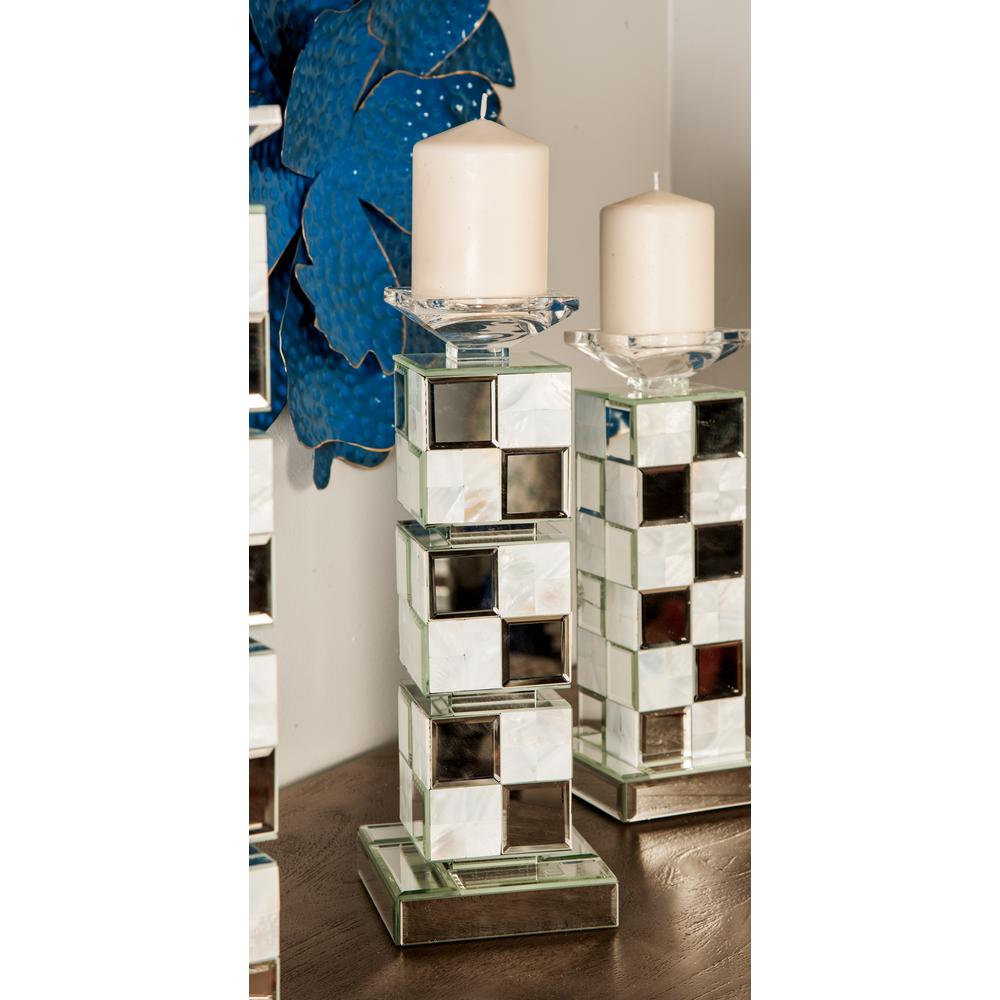 15 In Mirrored Wood And Glass Square Tower Candle Holder