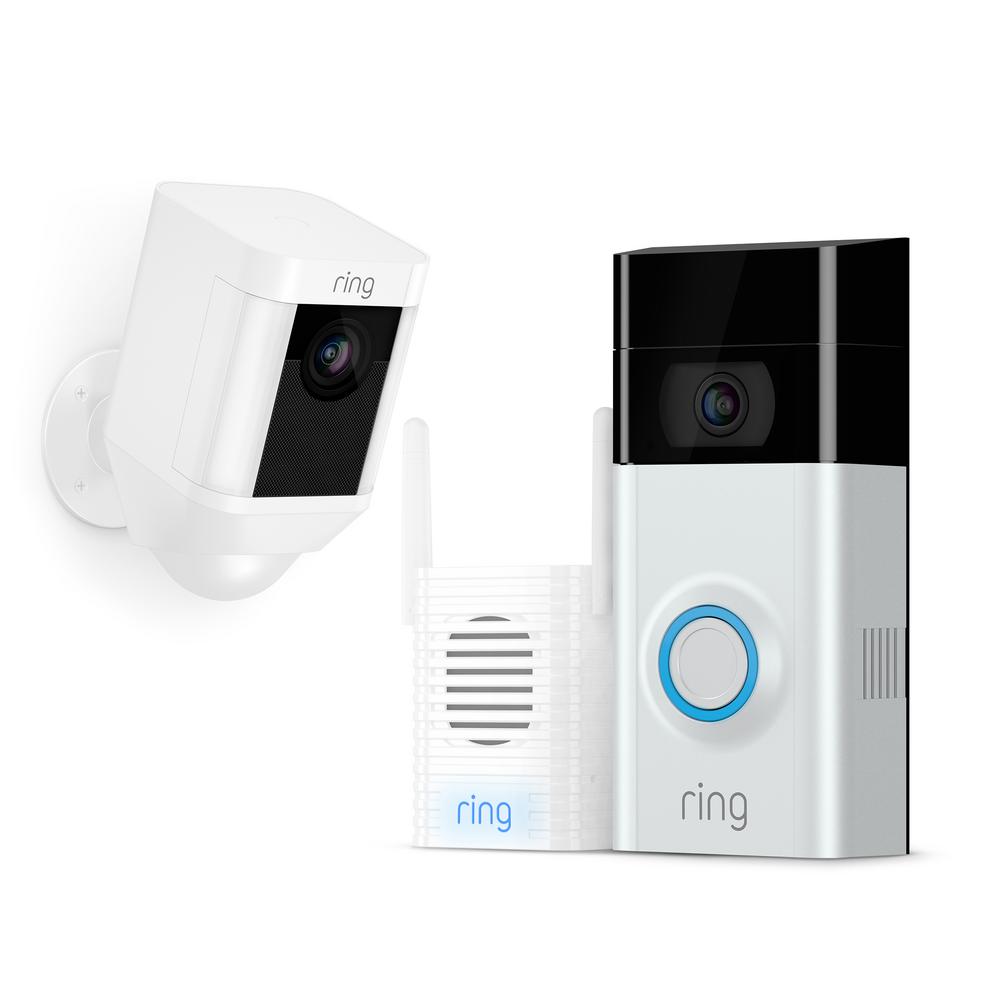 Ring Wireless Video Door Bell 2 with Chime Pro and Spotlight Cam Battery White by Ring