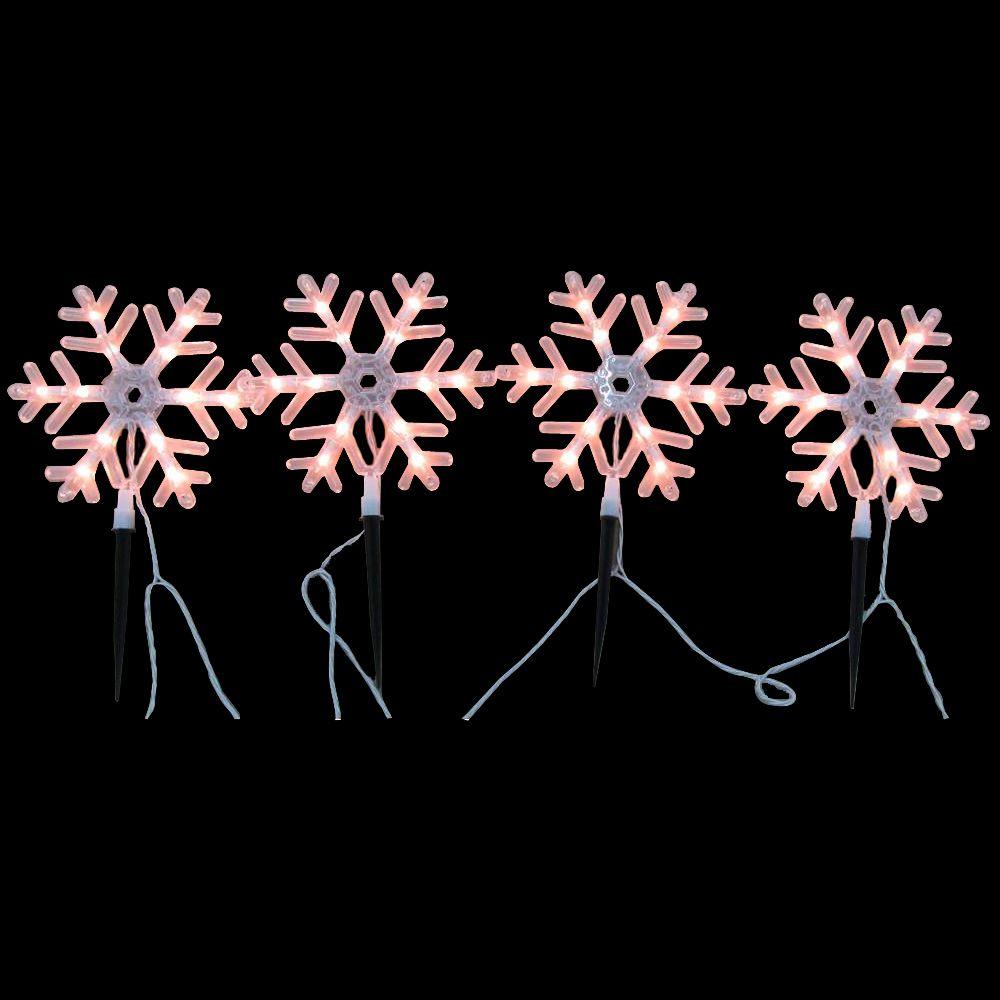 Path Lights Yard Stakes Outdoor Decorations 48 Light Snowflake Pathway Lights Set Of 4