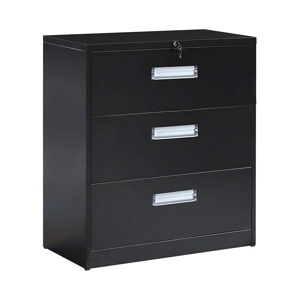 Merax Black Metal Vertical Lockable File Cabinet With 3 Drawer