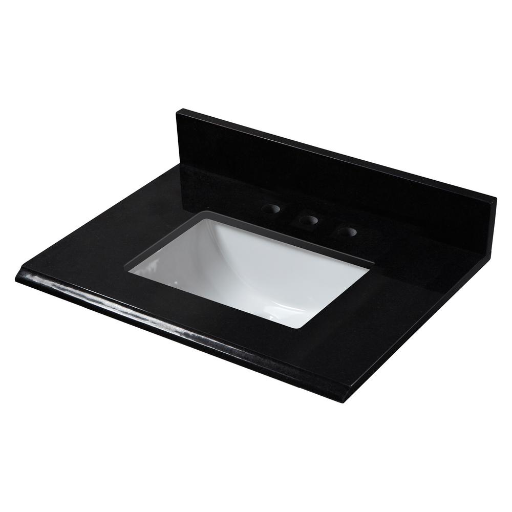 Home Decorators Collection 37 In W Granite Single Trough Sink Vanity Top In Midnight Black 36888 The Home Depot