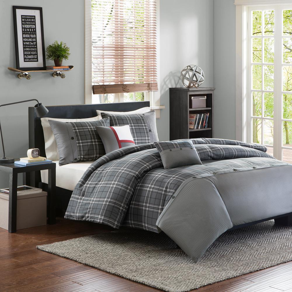 Intelligent Design Campbell 4 Piece Grey Twin Xl Plaid Duvet Campbell 4 Piece Grey Twin Xl Plaid Duvet Cover Set