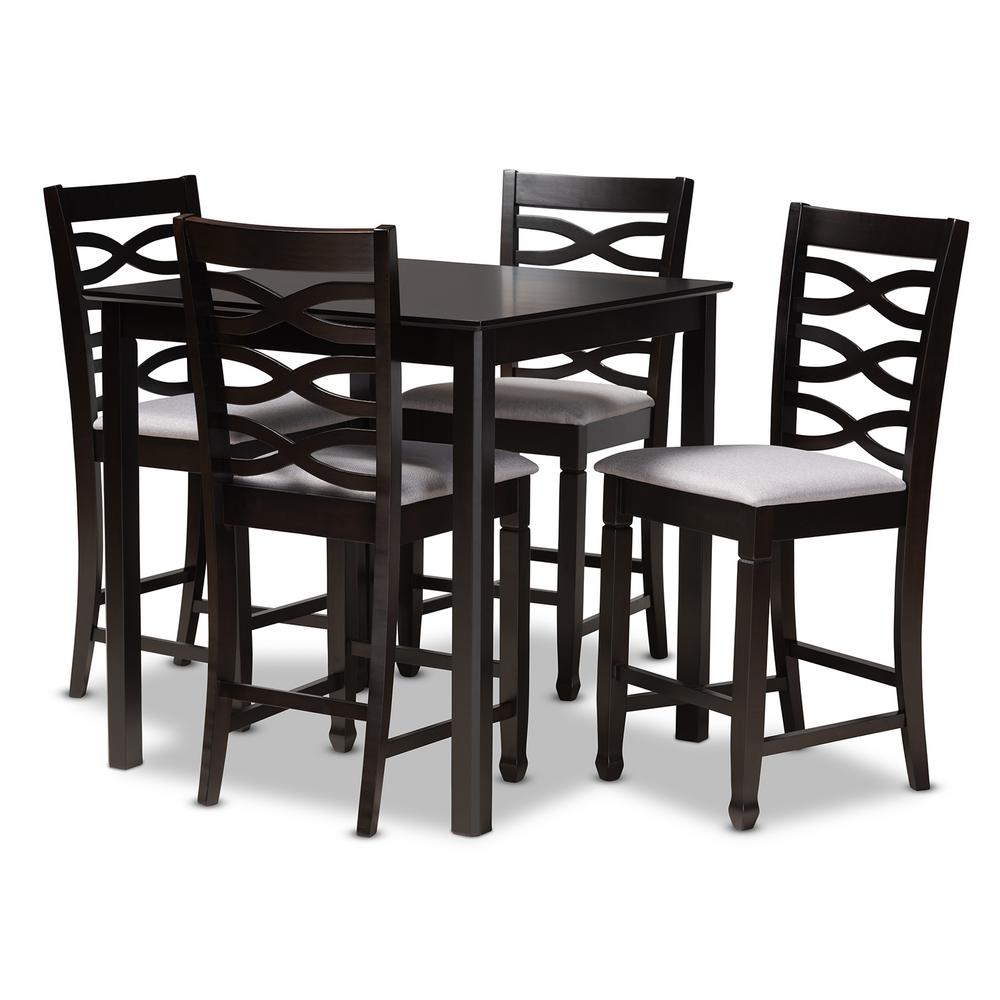 Baxton Studio Lanier 5 Piece Gray And Espresso Pub Set 157 Baxton Studio Lanier 5 Piece Gray And
