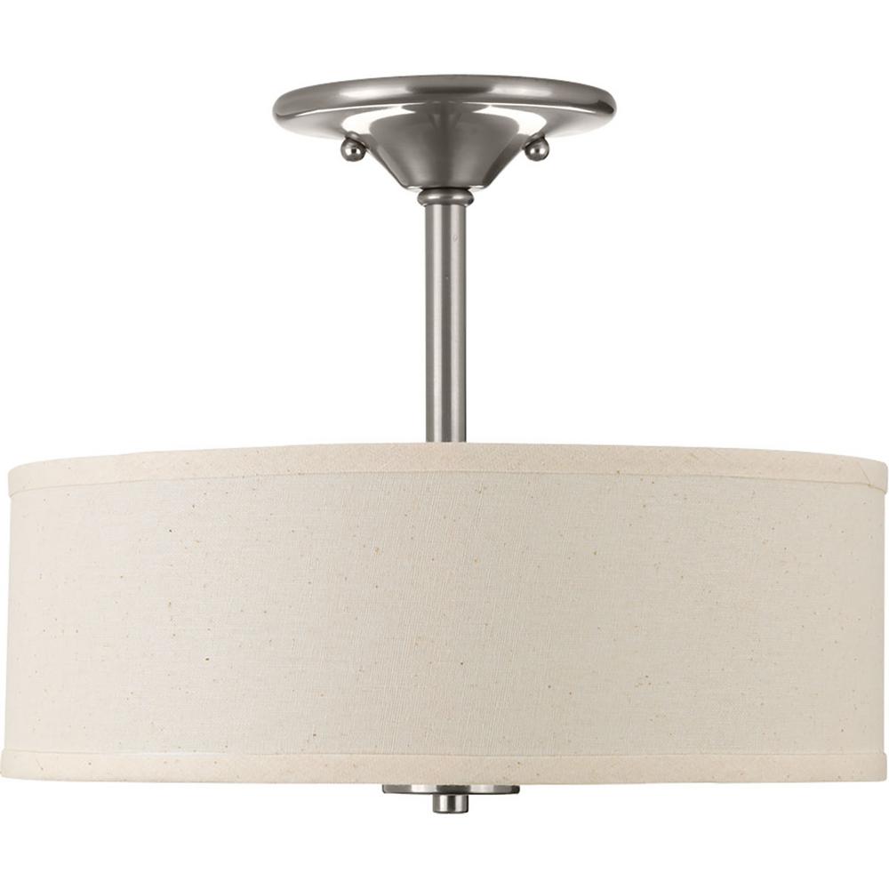 Progress Lighting Inspire Collection 13 In 2 Light Brushed Nickel Bedroom Semi Flush Mount P3712 09 The Home Depot
