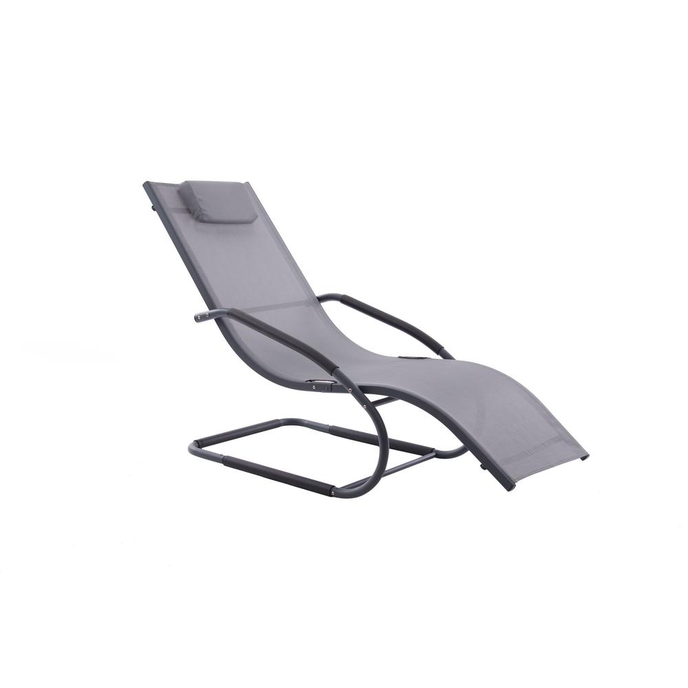 Vivere Vivere Matte Black Aluminum Outdoor Lounge Chair in Grey Sling