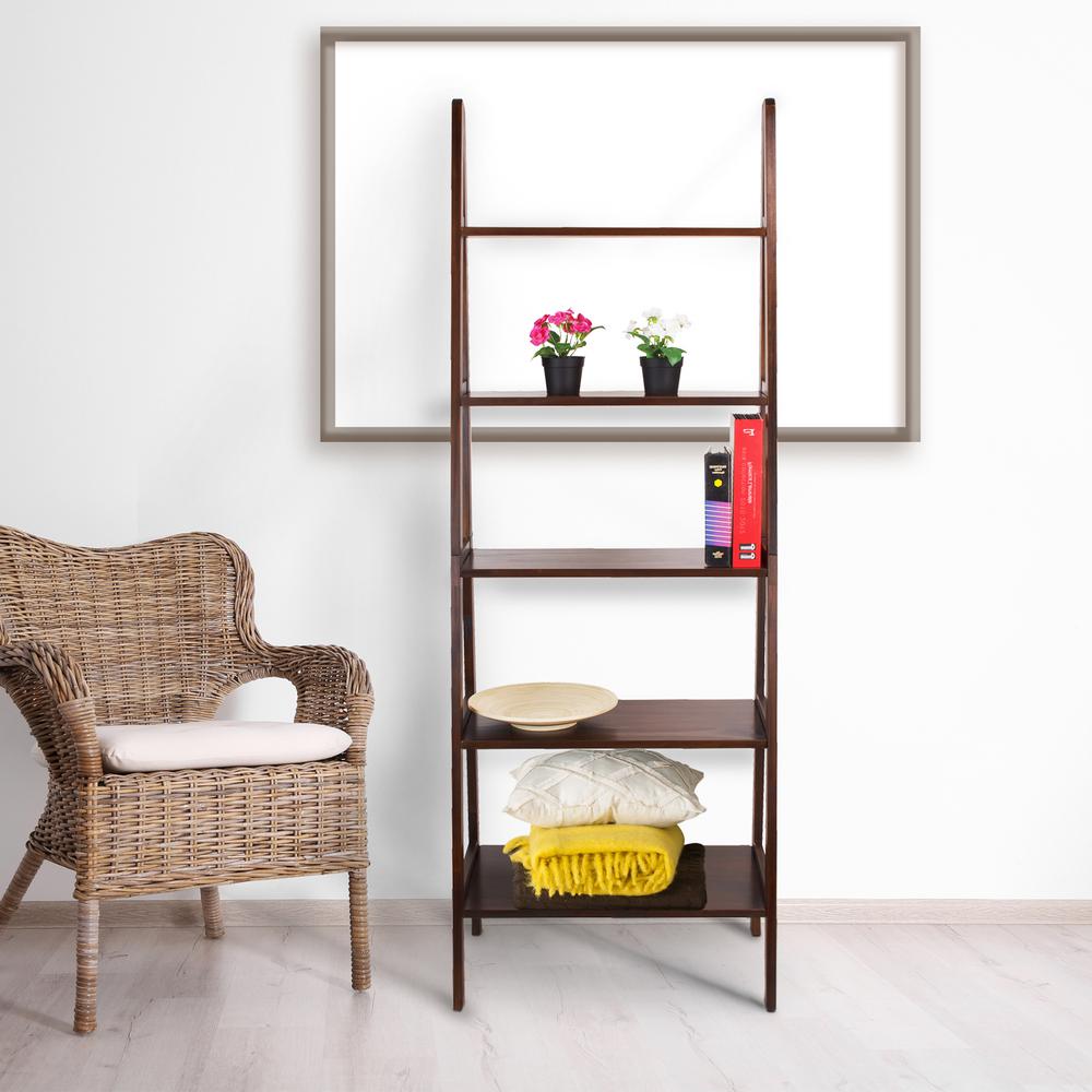 Casual Home Warm Brown 5 Shelf Ladder Bookcase 176 54 The Depot Casual Home Warm Brown 5 Shelf Ladder Bookcase