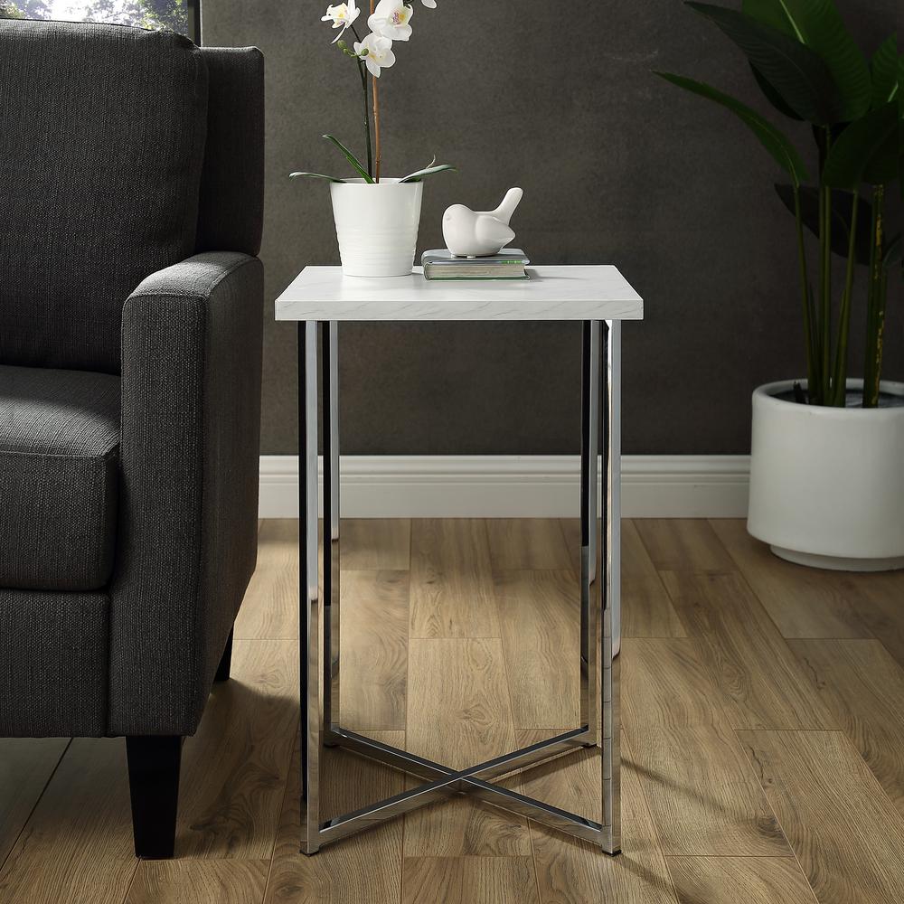 Walker Edison Furniture Company 16 In White Marble Top Chrome Legs Product