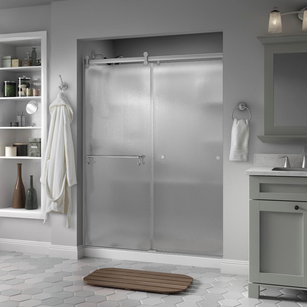 Nickel Obscure Shower Doors Showers The Home Depot