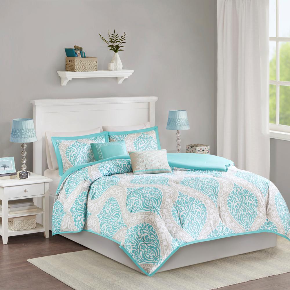 Intelligent Design Sabrina 5 Piece Aqua King Cal Damask