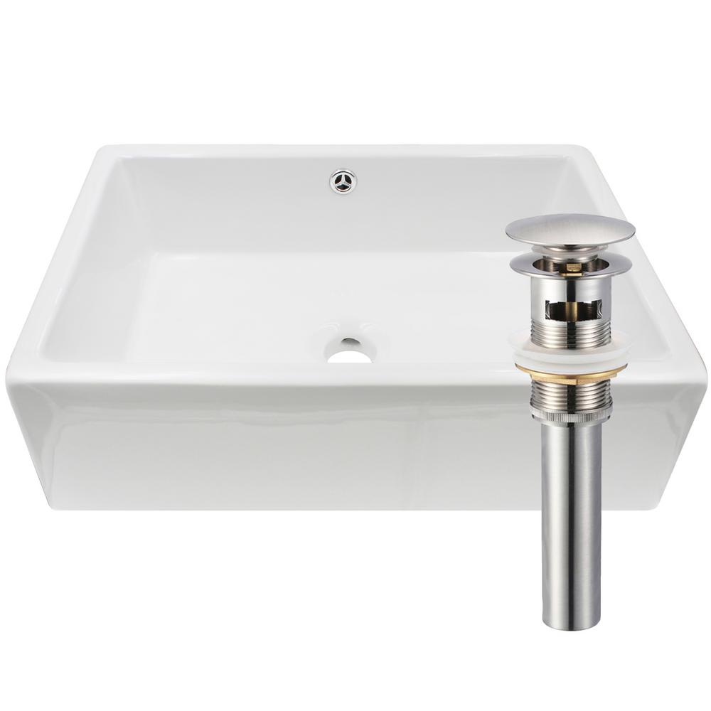 Pop-Up Drain Set Brushed Nickel Novatto BIANCO Ceramic Vessel Sink