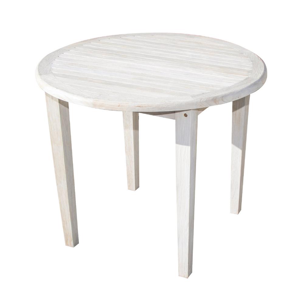 Coastal Vogue Oasis 36 In D Driftwood And Soild Teak Indoor Outdoor D Driftwood And Soild Teak Indoor Outdoor Round Dining Table Rd Tb 5 The Home Depot