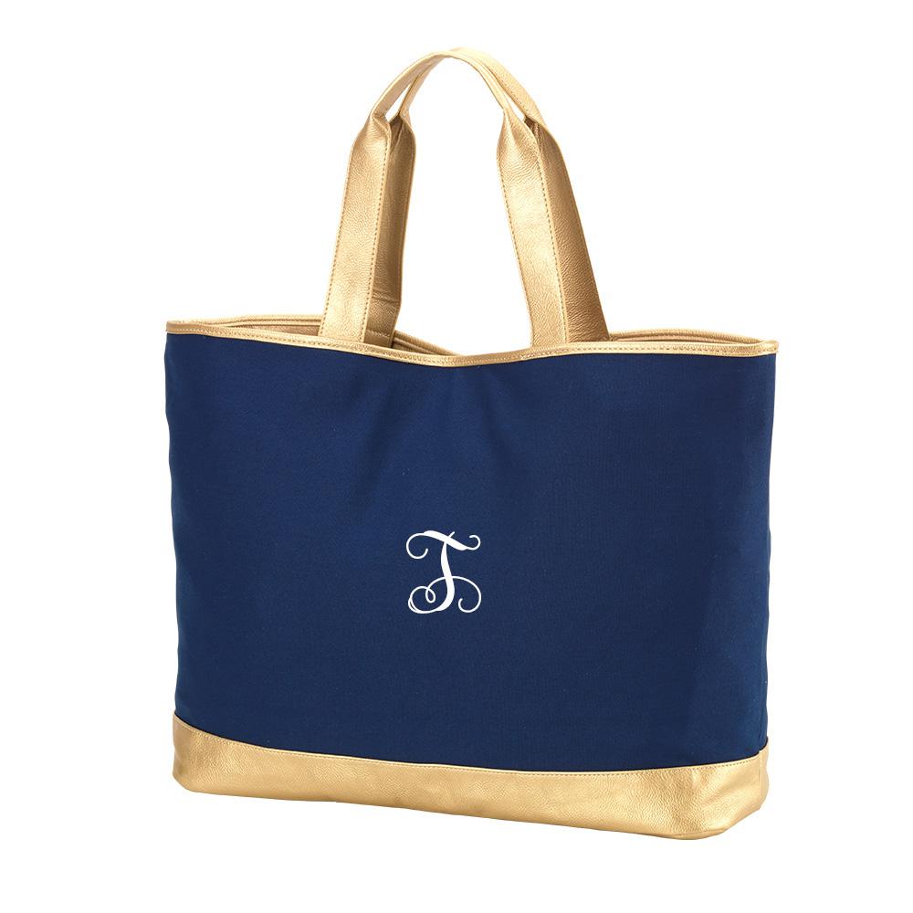 Cabana Navy Monogrammed Letter T Tote Bag
