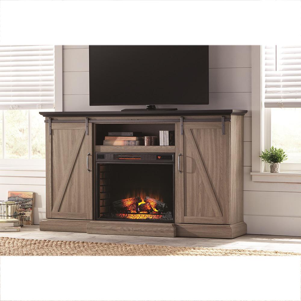 Home Decorators Collection Chestnut Hill 68 In Tv Stand Electric Fireplace With Sliding Barn Door Ash