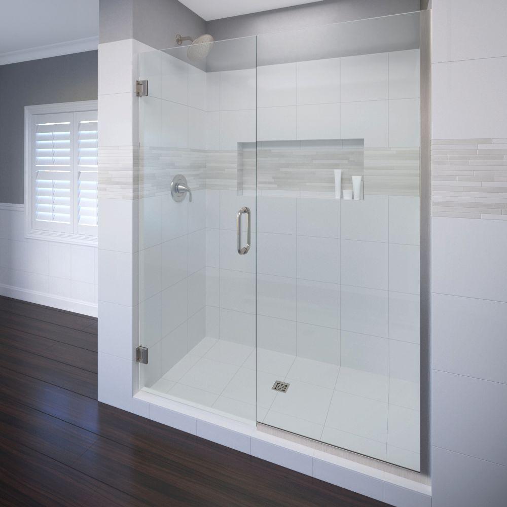 Basco Celesta 46 In X 72 Semi Frameless Pivot Shower Door Brushed Nickel With Handle