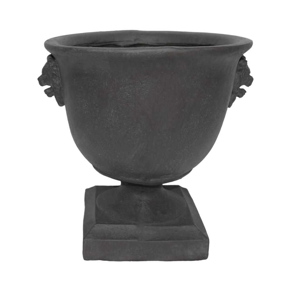 Noble House Simba 14 In X 12 75 In Antique Grey Lightweight Concrete Outdoor Garden Urn Planter With Lionhead Accents 54290 The Home Depot