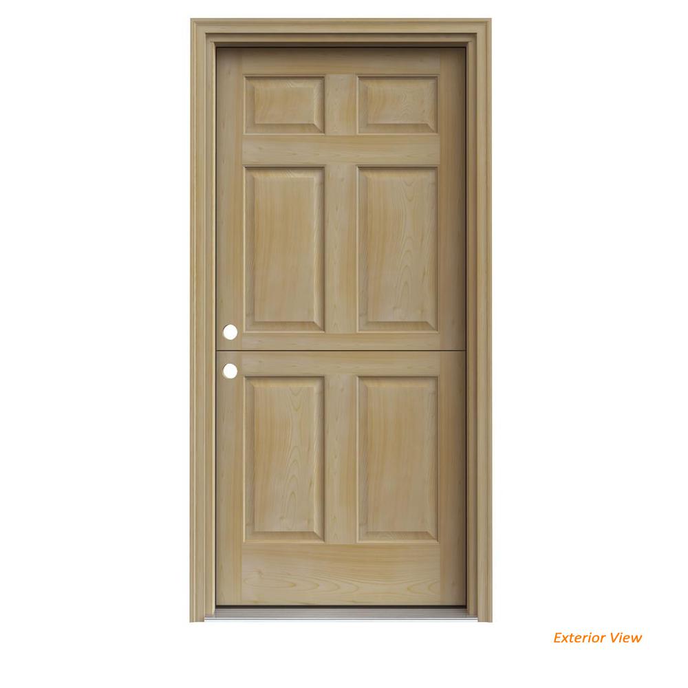 Jeld Wen 36 In X 80 6 Panel Unfinished Dutch Left Hand Inswing Wood Prehung Front Door W Brickmould