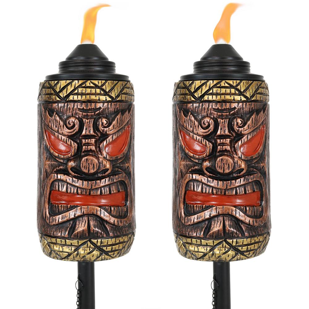 Sunnydaze Outdoor 3-in-1 Adjustable Height Tiki Face Patio and Lawn Torch Light Set - 2pk