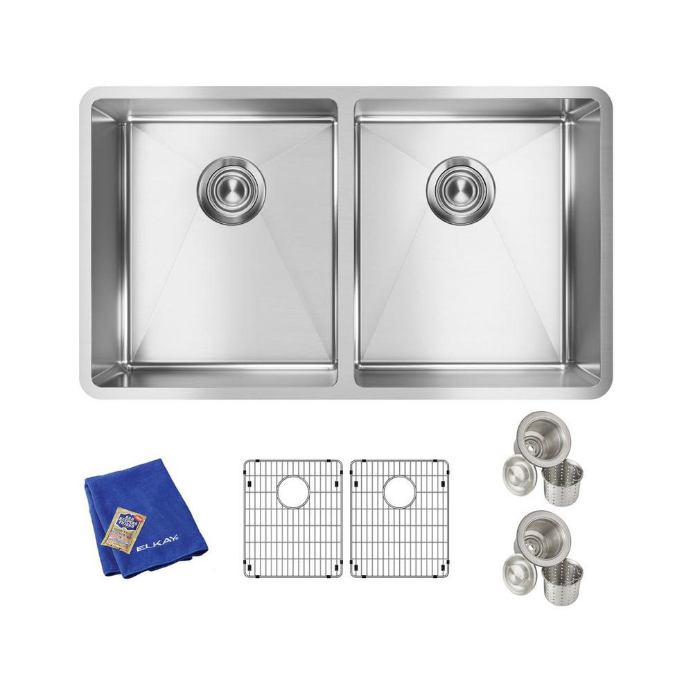 Elkay Crosstown Undermount Stainless Steel 32 in. Double Bowl Kitchen ...