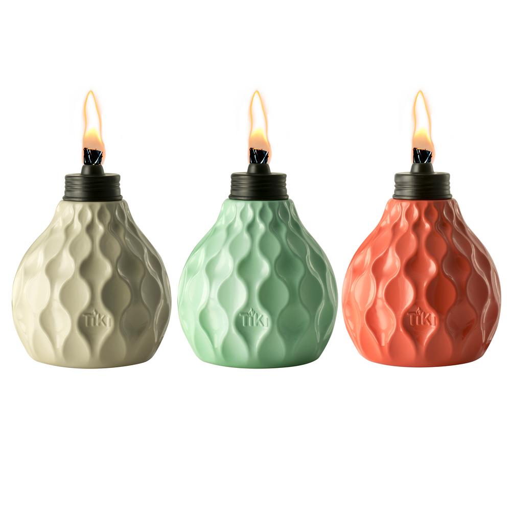 TIKI 6 inch Marine Glass Table Torch Seaside Escape Ivory, Coral and Blue... by TIKI