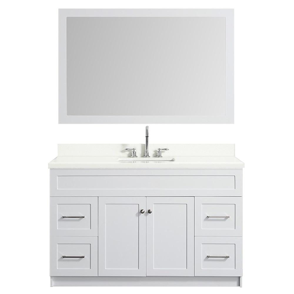 Ariel 55 in. Bath Vanity in White with Quartz Vanity Top ...
