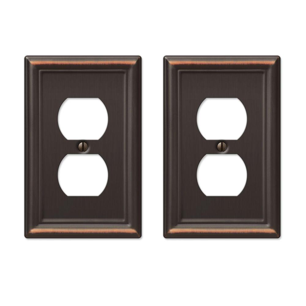 Hampton Bay Ascher 1 Duplex Outlet Plate in Aged Bronze Stamped (2Pack