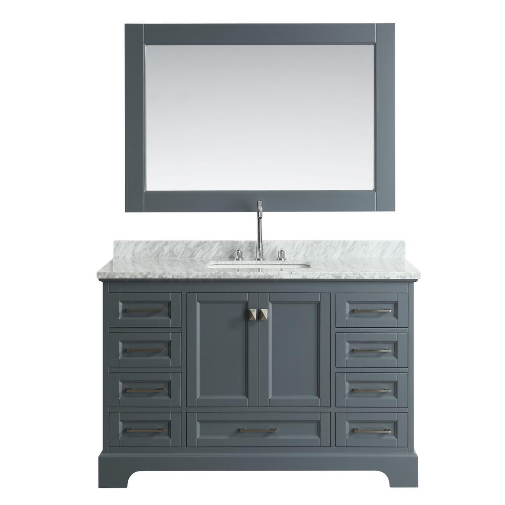 Design Element Omega 54 in. W x 22 in. D Vanity in Gary with Marble ...