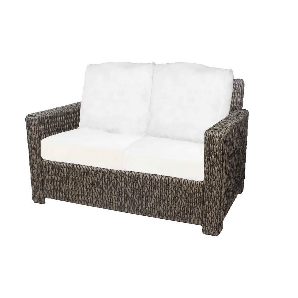 Hampton Bay Laguna Point Brown Wicker Outdoor Patio Loveseat with Bare