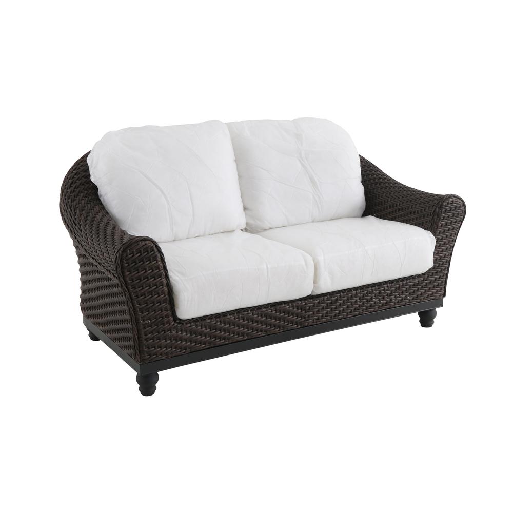 Home Decorators Collection Cambridge Dark Brown Wicker Outdoor Patio Loveseat with Bare Cushions