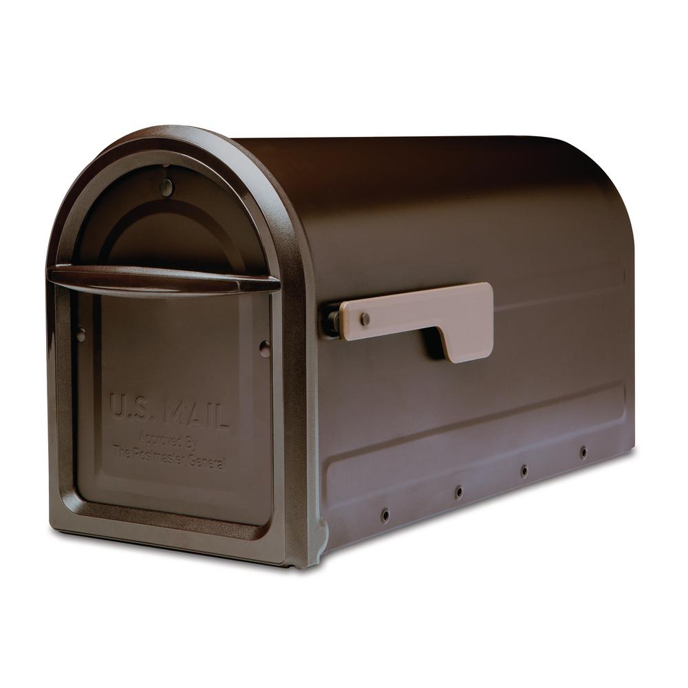 Mapleton Post Mount Mailbox Rubbed Bronze with Premium Champagne Flag