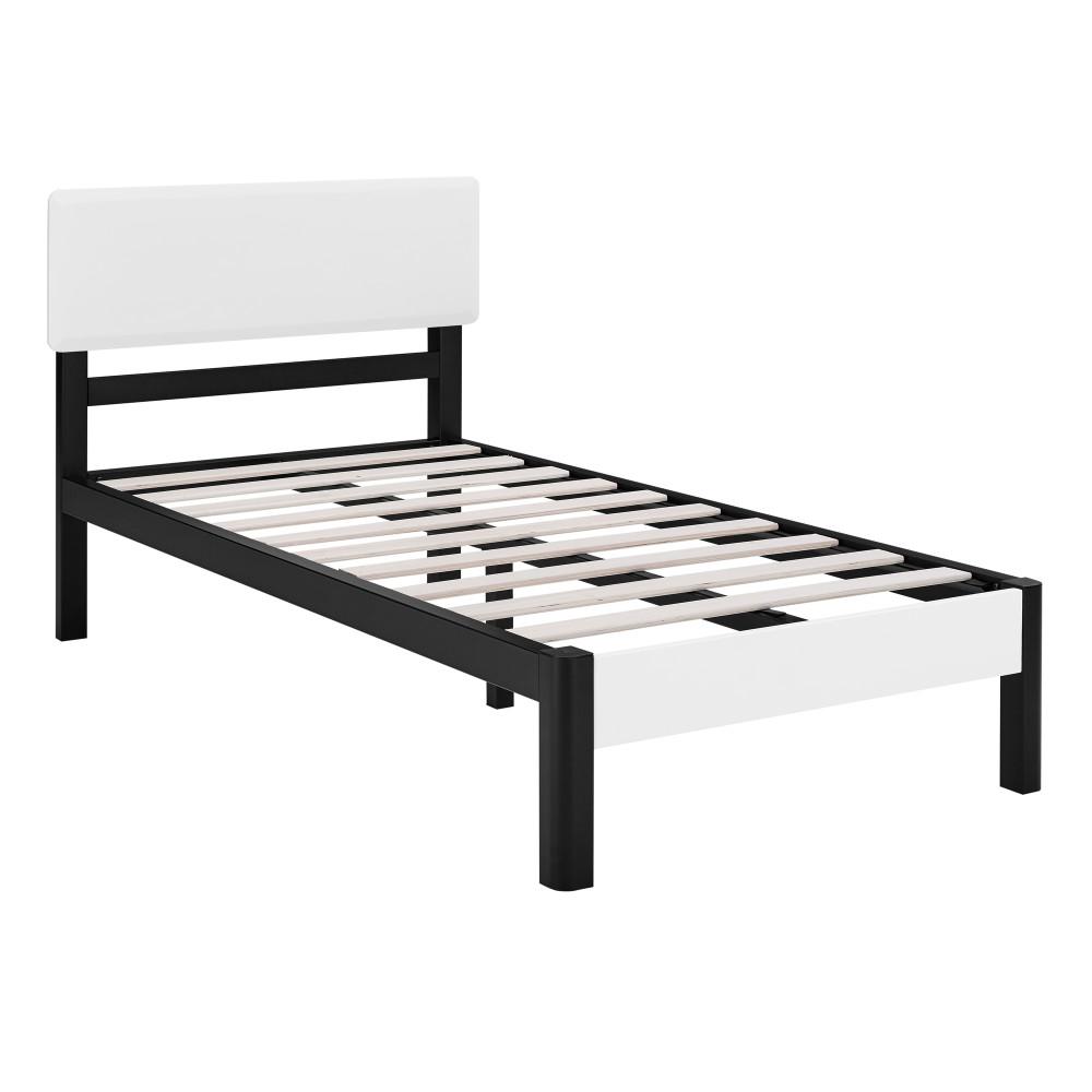 Decoro Pembrooke Wood Slat And Black Twin Metal Platform Bed Frame With Solid Wood White Headboard Mattress Foundation J02108 0011 The Home Depot