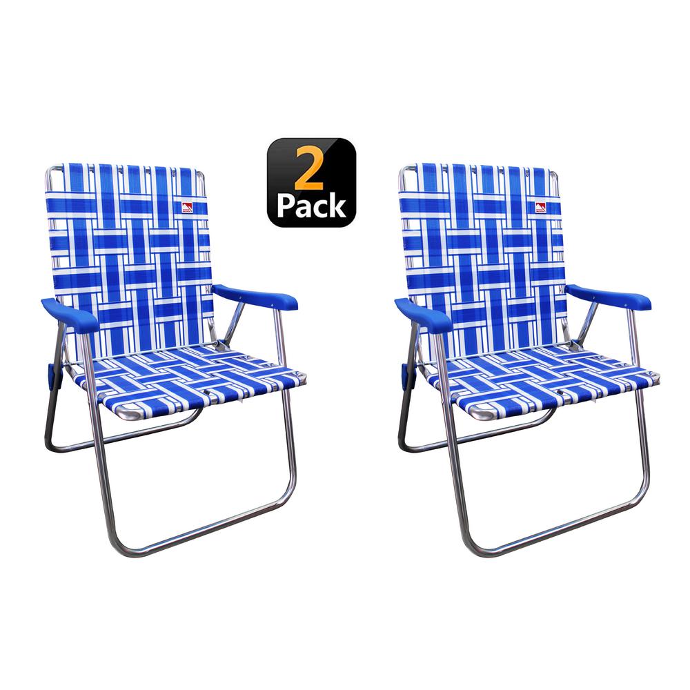 outdoor spectator bluewhite reinforced aluminum classic webbed folding  lawncamp chair 2pack886783005100  the home depot