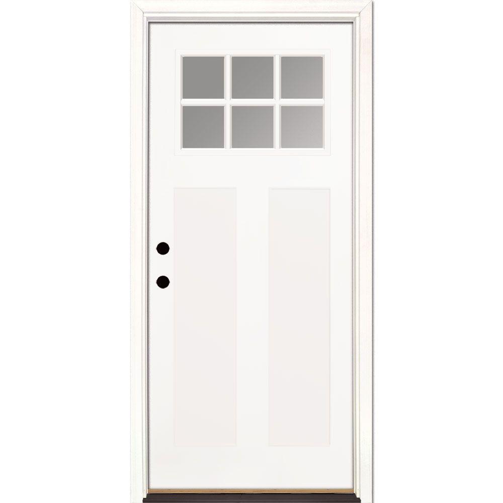 36 in. x 80 in. 6 Lite Clear Craftsman Unfinished Smooth Right-Hand Inswing Fiberglass Prehung Front Door