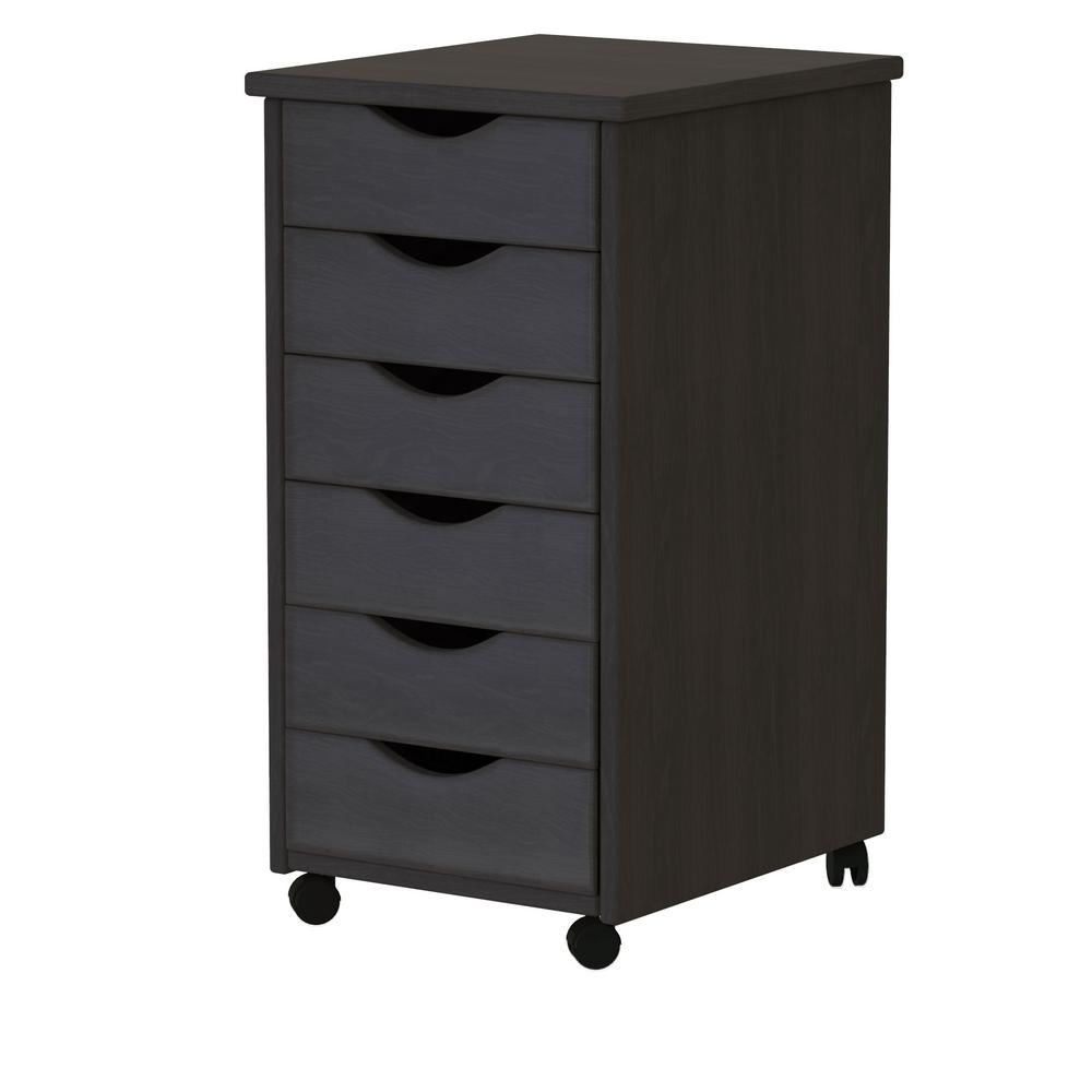Removable Shelves Wood Black Office Storage Cabinets Home Black 6 Drawer Roll Cart