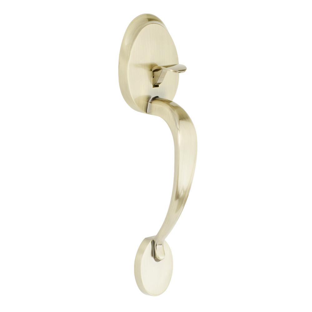 Ultra Hardware Cheltenham Antique Brass Door Handleset And Single Cylinder Deadbolt