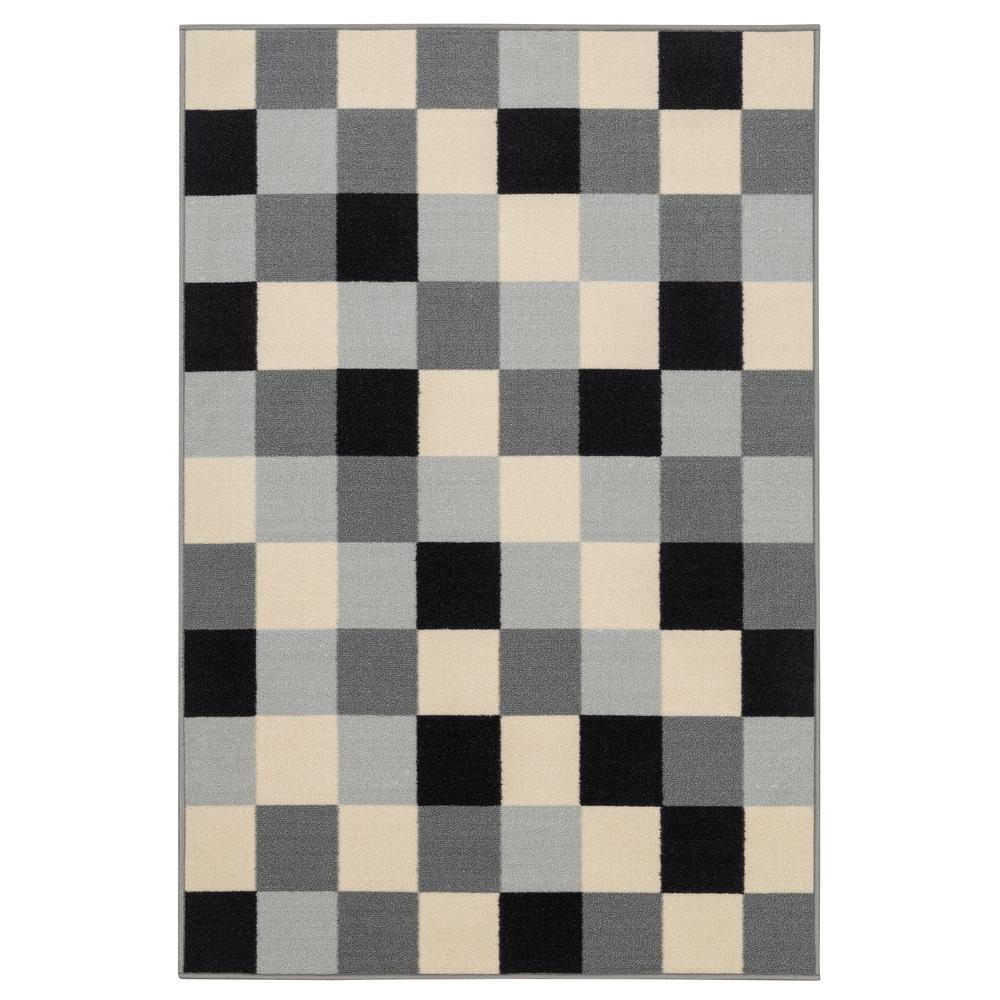 Ottomanson Ottohome Collection Checkered Design Gray 3 ft. 3 in. x 5 ft. NonSlip Rubber Back