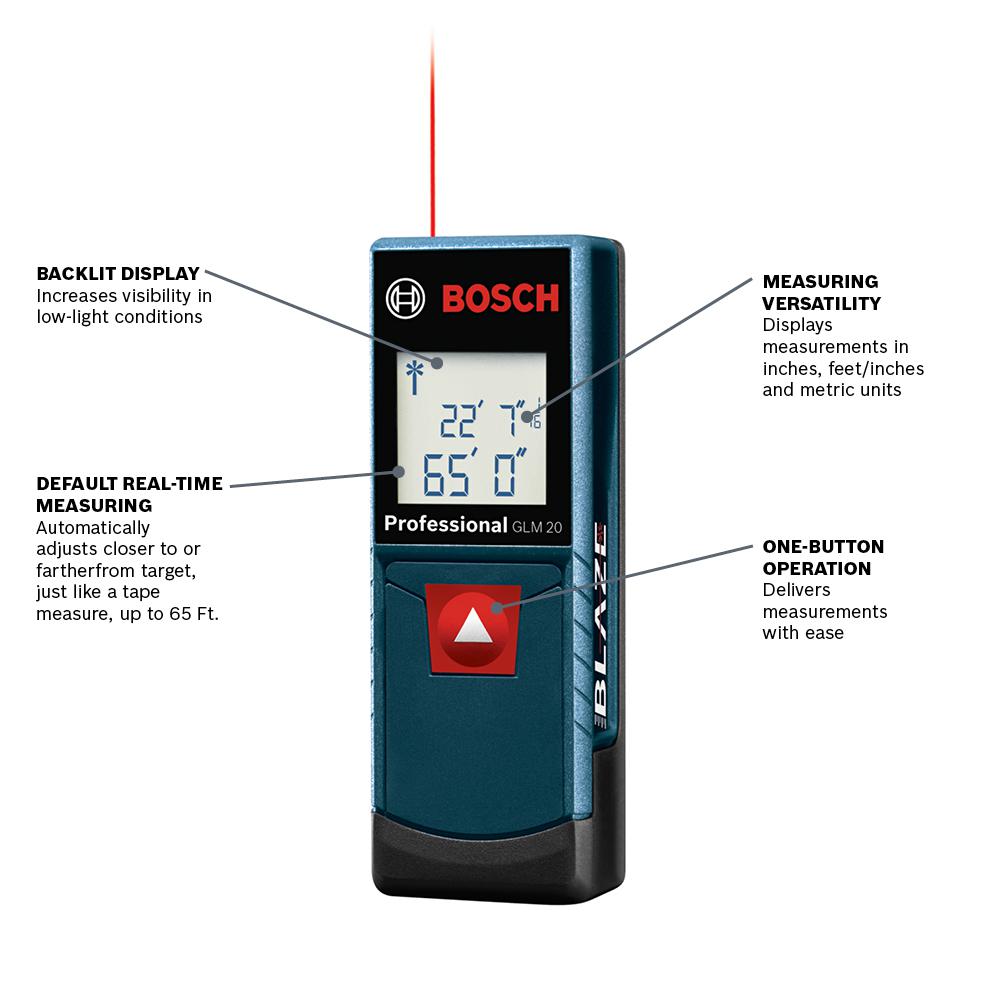 Bosch Blaze 65 Ft Laser Distance Measurer Glm 20 X The Home Depot