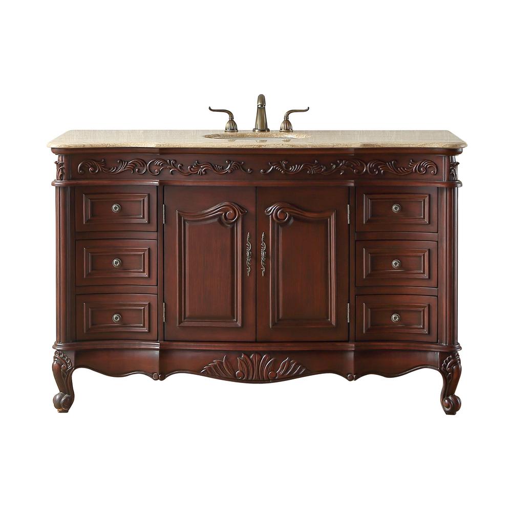 stufurhome Princeton 56 in. Vanity in Dark Cherry with Marble Vanity