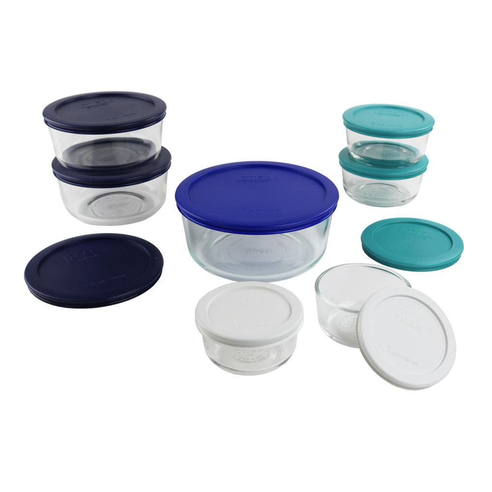 Pyrex Simply 16 Piece Round Glass Storage Set With Assorted Pyrex Simply 16 Piece Round Glass Storage Set With Assorted Colored Lids