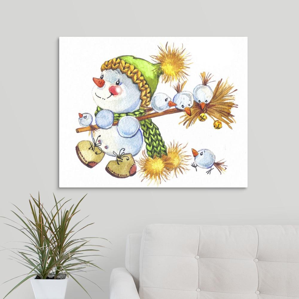 Snowman With Baby Snowmen By Zpr International Canvas Wall Art