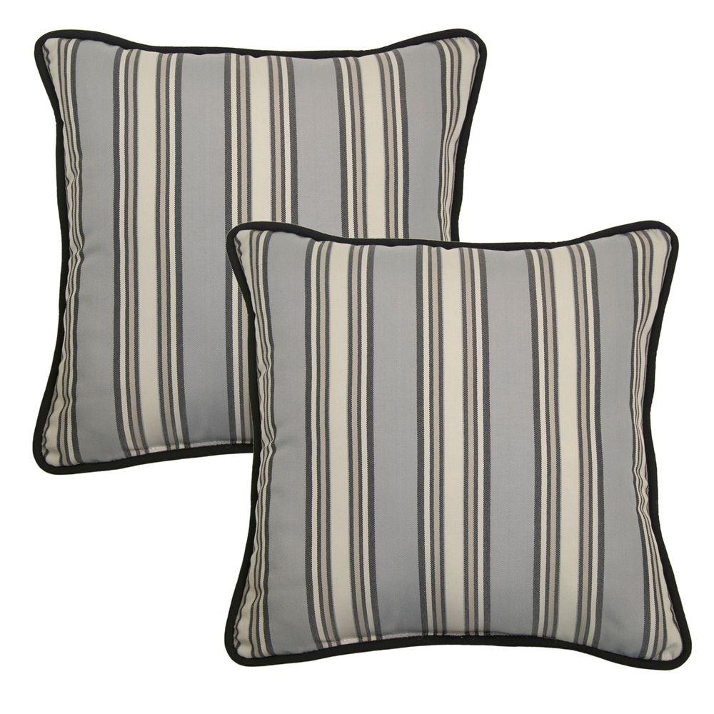 Hampton Bay 18 in. Cement Stripe Outdoor Toss Pillow with Welt (2Pack
