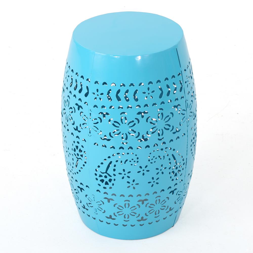 Noble House Marie Blue Round Metal Outdoor Side Table