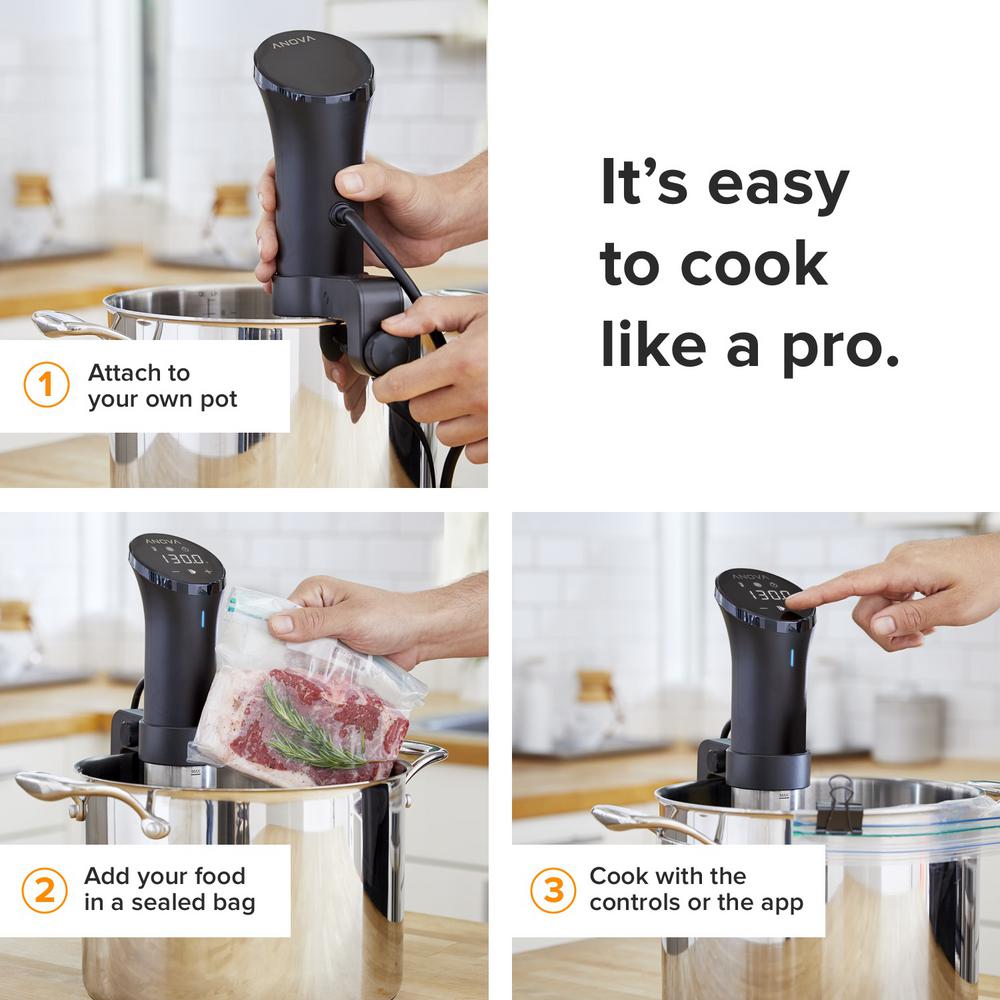 Anova Precision Cooker Wifi Black And Silver Sous Vide With Anova App An500 Us00 The Home Depot