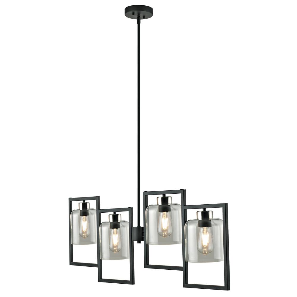 Photo 1 of 4-Light Chandelier with Frames, Black Finish and Brushed Nickel Accents