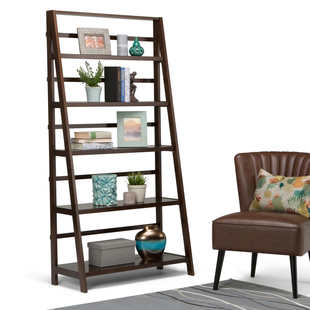 Simpli Home Acadian Tobacco Brown Ladder BookcaseAXWELL3016 The